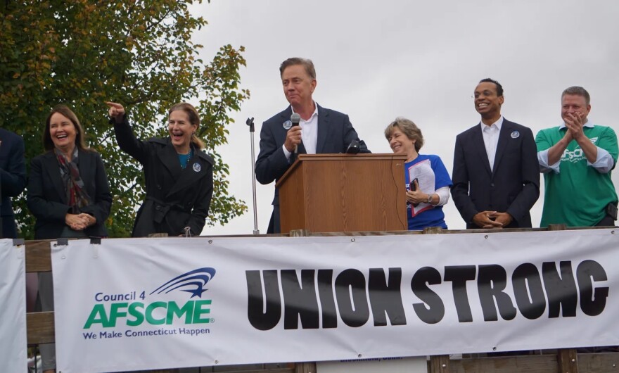 Ned Lamont addresses a campaign union rally in November 2018.