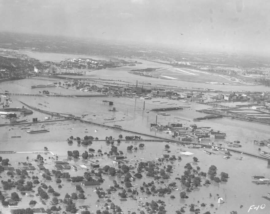 The 1951 Flood turned Kansas City's West Bottoms, Argentine, Amourdale and the Fairfax Industrial District in Kansas City, Kansas into one big lake.