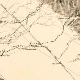 This historic map from 1873 depicts Monte Redondo on an island in the Fresno River, west of today's City of Madera.