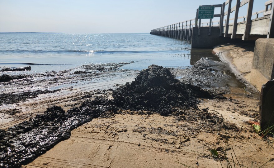 Debris sits along the shores of Blair Street Pier in Alpena on Friday, July 24, 2026.