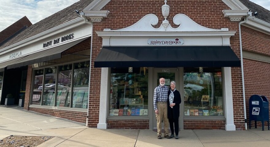 Roger Doeren (left) and Vivien Jennings own Rainy Day Books, a storefront staple in Fairway for nearly 45 years. They face a potential six-month revenue shortfall during the pandemic and recently asked customers to donate to a GoFundMe campaign online.