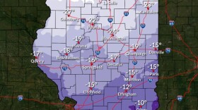 A map showing bitter cold temperatures coming Thursday night into Friday in Central Illinois
