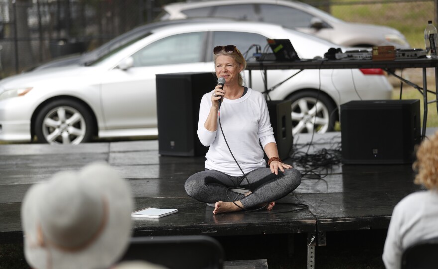 Annica Keeler leads a yoga session during the 2022 Publix Tampa Bay Collard Festival in St. Petersburg, Florida, on Saturday, February 19, 2022. Photo by Octavio Jones for WUSF