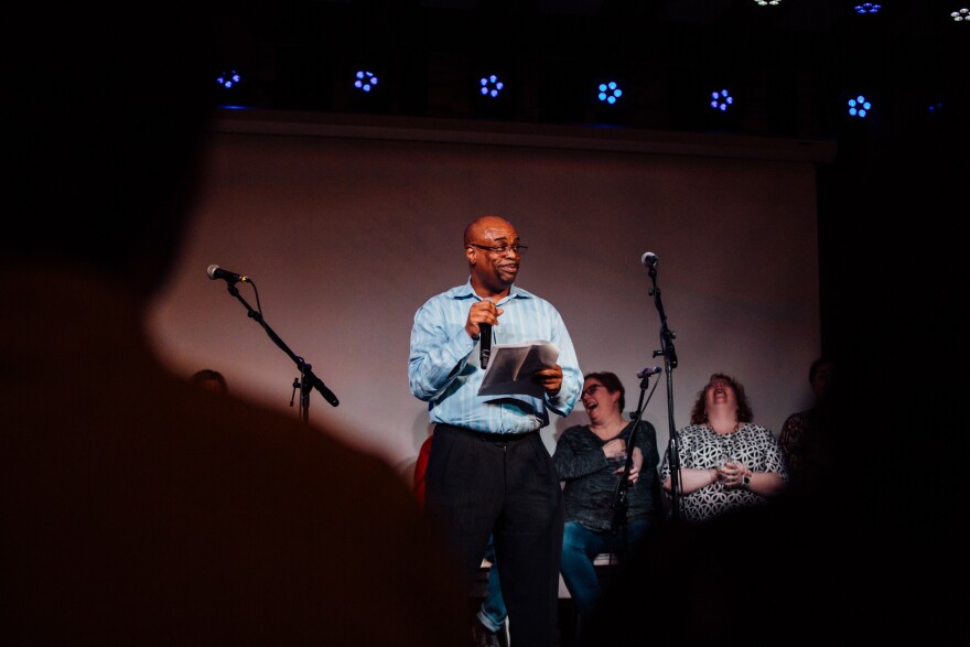 Kevin Barrett tells his story at Nursing Narratives. (Photo by Joshua Corbett)