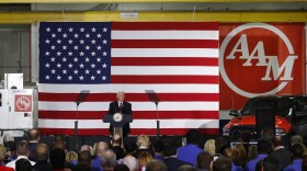 In this file photo, former Vice President Mike Pence speaks at American Axle & Manufacturing in Auburn Hills, Mich. in 2017.