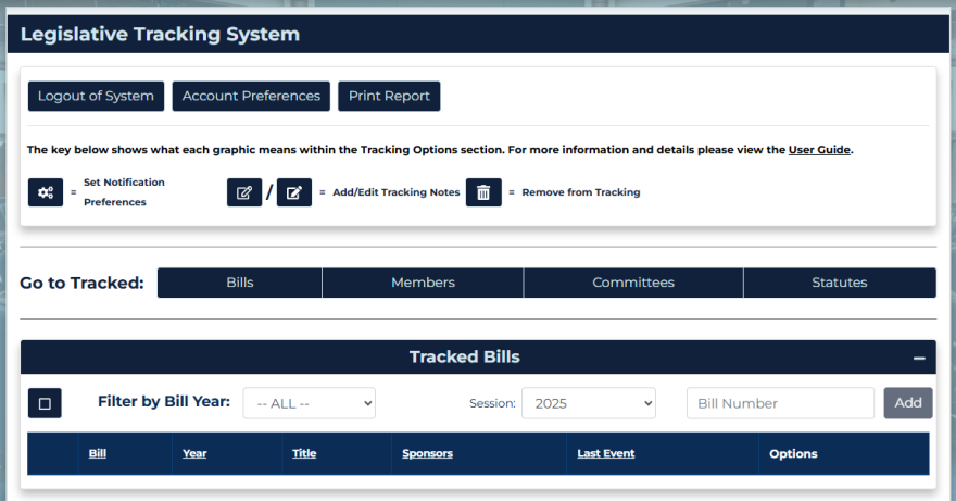 The Legislative Tracking System on the Florida House website.
