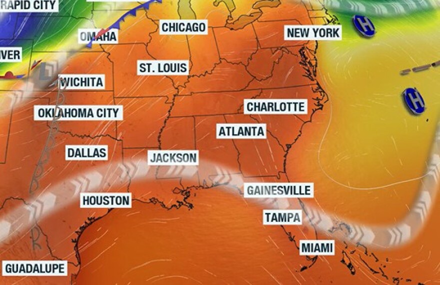 Synoptic weather map for Wednesday.