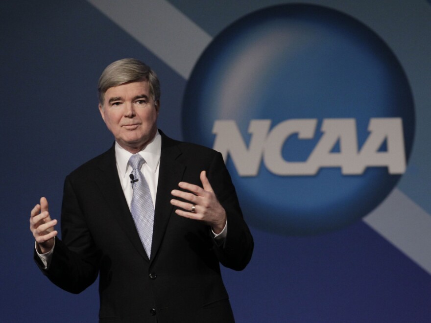 NCAA President Mark Emmert delivers his State of the Association speech on Jan. 12  during the organization's annual convention in Indianapolis.