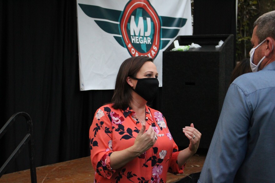 Democrat M.J. Hegar at a Senate campaign event in Fort Worth on October 18.