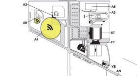 The yellow Wi-Fi circles show the parking lot to look for.