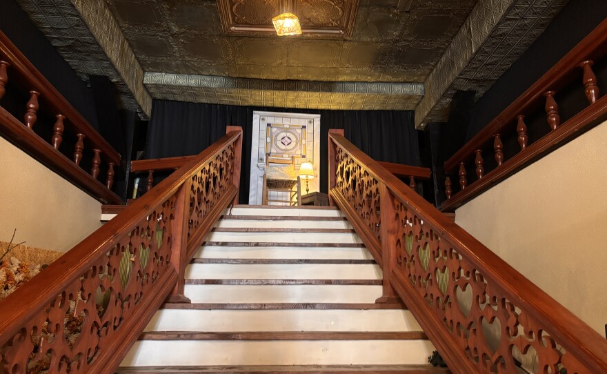 A previous owner, Jerry Thomas, who restored many of the Main Street buildings in Fair Grove, Mo., added this staircase to the Festoons & Filigree building in 1988 (photo taken April 2026).
