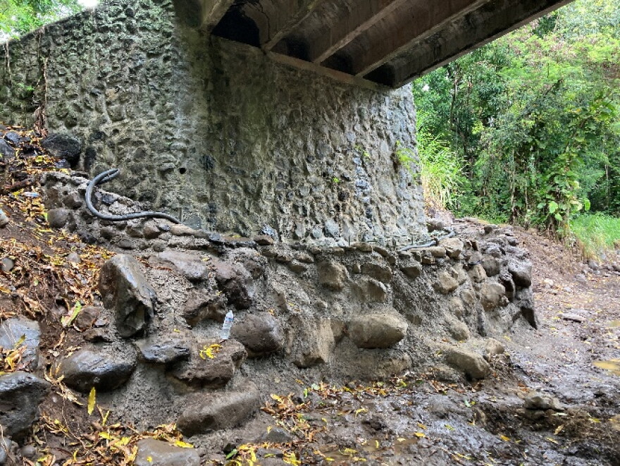 The Hana side of the Kukuiula Bridge at Mile Marker 39.5 on Hana Highway.