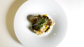 A potsticker prepared by Chef Scott Drewno at the Washington, D.C., restaurant The Source.