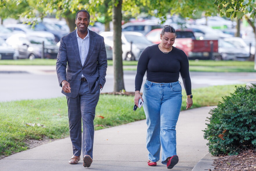 U.S. Rep. John James, the Republican nominee for Michigan governor, at a Charlie Kirk memorial press conference at Michigan State University in East Lansing, Mich., on Sept. 10, 2026.