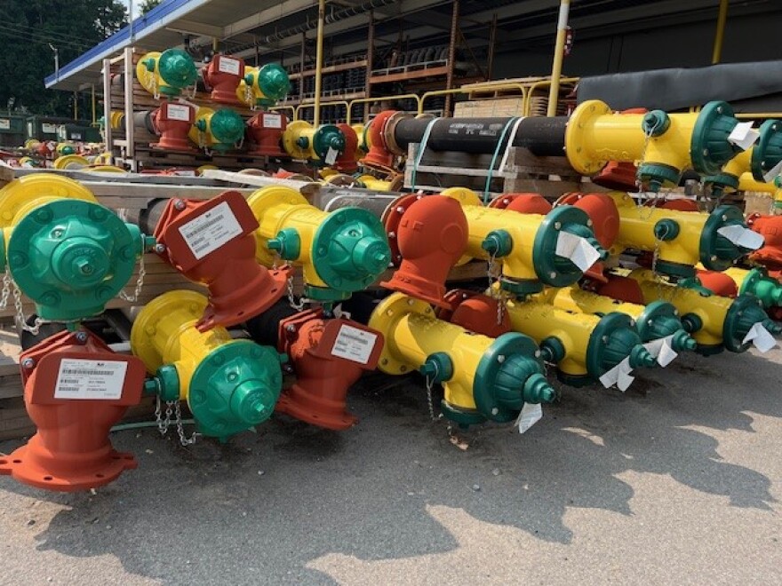 A stockpile of hydrants in OCWA's yard Aug. 13, 2024.