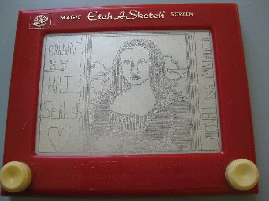 Pesky Librarians Mona Lisa on Etch-a-Sketch