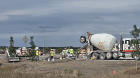 Crews contracted for the Minnesota Department of Transportation's Highway 197 project lay concrete near Bemidji's Menards on Sept. 3, 2026.
