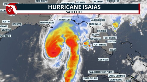 Satellite image of Cat 3 Hurricane Isaias at 2 p.m. Eastern Time.