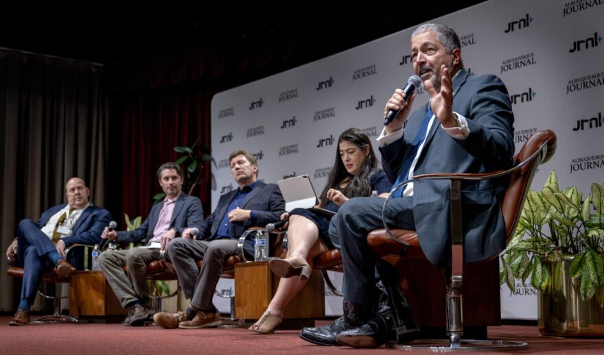 Bernalillo County DA and Democratic candidate for governor Sam Bregman takes part in a town hall at the Albuquerque Journal on May 19, 2026.