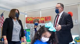 U.S. Secretary of Educations Miguel Cardona visits a classroom in March 2021.