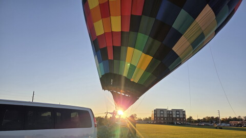 Brian Rohr leads a crew of his hot air balloon staffers and Bemidji State students to set up the 80-foot balloon on campus on Sept. 22, 2026.