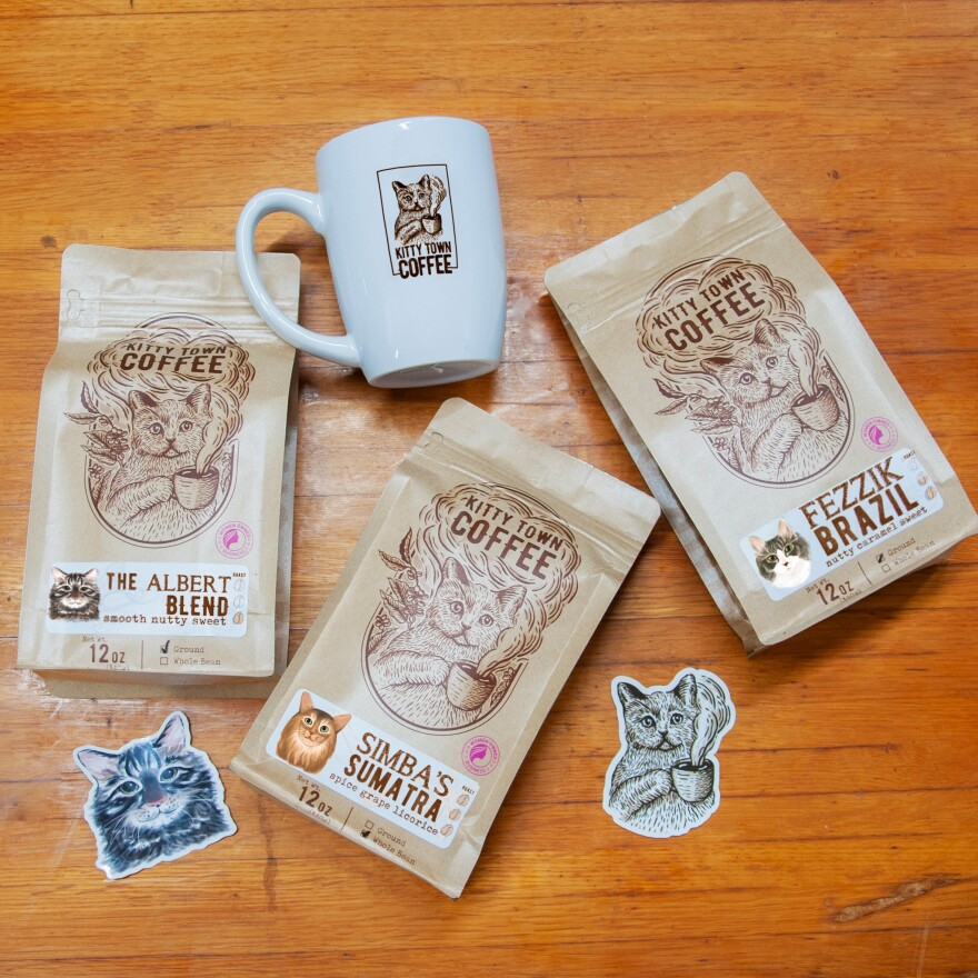 Kitty Town Coffee offers a range of ground and whole bean coffees, named after the cats of employees and fans.