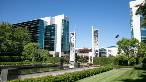 American and Oregonian flags fly above the Nike Headquarters near Beaverton, Ore., June 30, 2025. Nike’s Washington County campus is considered to be the company’s global headquarters, containing over 75 buildings on more than 286 acres.