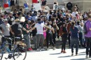 An argument during a protest in Boise on May 31 prompted many protesters to group up and link arms to keep others safe.