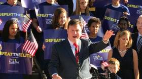 U.S. Rep. Todd Rokita (R-Brownsburg) launches his Senate bid on the south steps of the Indiana Statehouse.