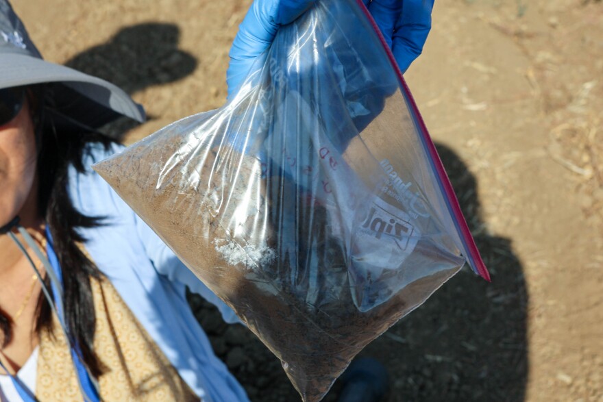 The bag of soil will be taken back to the UC lab for testing and measurements.