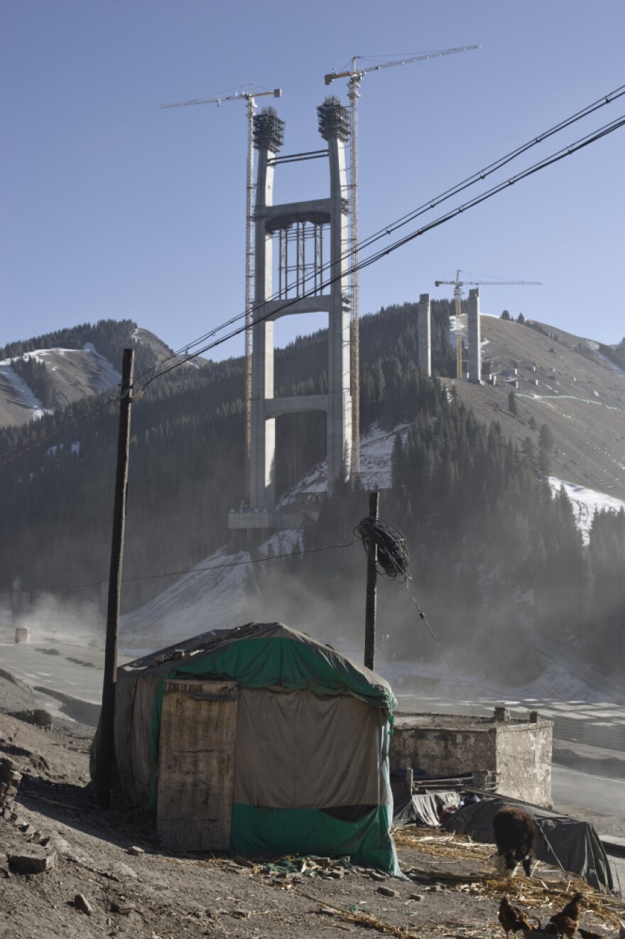 The Eurasia Land Bridge, financed in large part by China, will pass through Kazakhstan and is now under construction. The railway will link Western Europe with China. This section is being constructed near the China-Kazakhstan border.