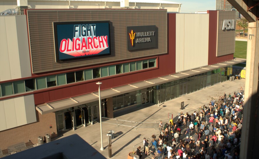 Outside of Mullet Arena before the Fighting Oligarchy Tour.