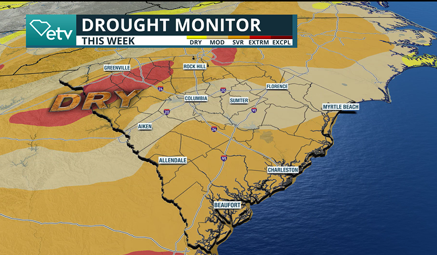 Drought monitor across South Carolina.