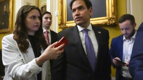 Sen. Marco Rubio, R-Fla., speaks with members of the media as he walks, Wednesday, Feb. 28, 2024, at the Capitol in Washington. Earlier Sen. Mitch McConnell announced that he'll step down as Senate Republican leader in November. 