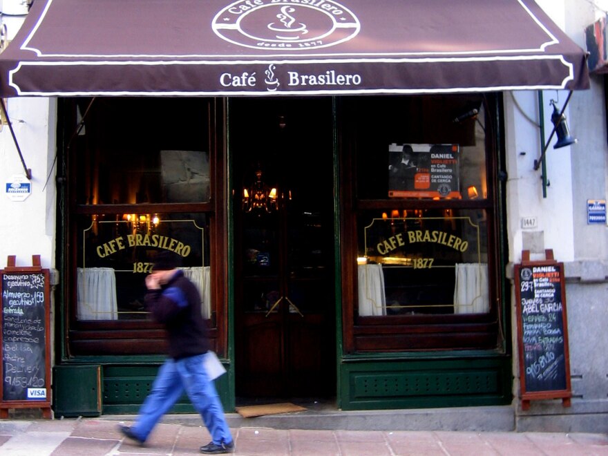 Galeano visits his favorite cafe, Brasilero, on most days. He says his identity as a storyteller was formed in this cafe and others like it.