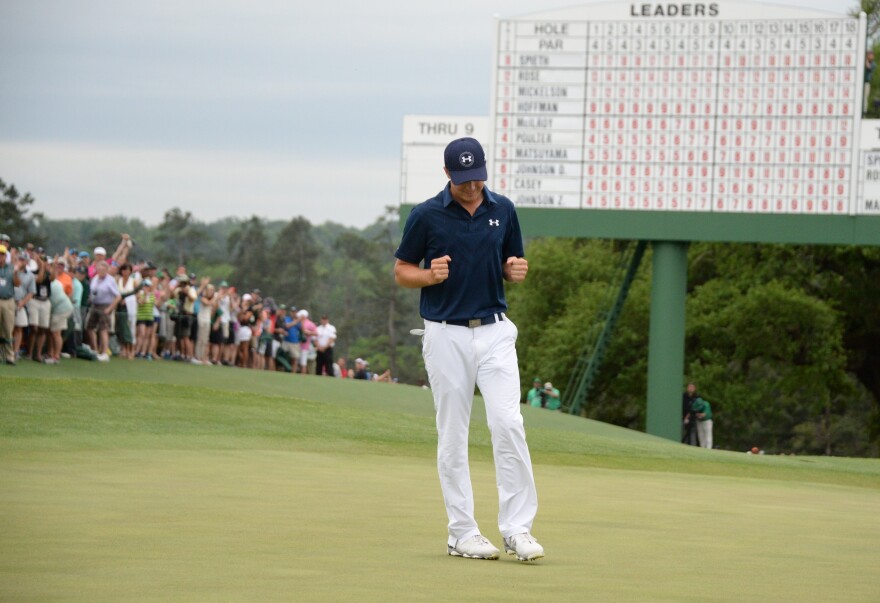 Jordan Spieth celebrates winning the 79th Masters Golf Tournament at Augusta National Golf Club on Sunday.