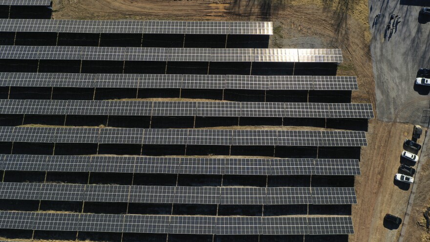 This is a portion of the Four Twelve Renewables utility-scale solar facility in Green Township, Beaver County, Pennsylvania on Dec. 8, 2023. Four Twelve is partnering with the Dollar Energy Fund to utilize the proceeds generated from the project, along with matching funds from the Dollar Energy Fund's utility partners, to provide utility assistance grants to low and limited-income Pennsylvania residents.