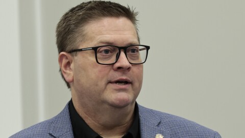 FRANKFORT, Feb. 26 – Rep. Jason Petrie, R-Elkton, presents House Bill 500, an act related to the executive branch budget, on the House floor Thursday.