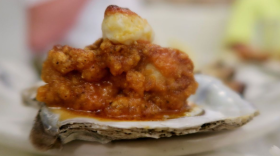 Buffalo oysters are topped with blue cheese at Felix's in the French Quarter.