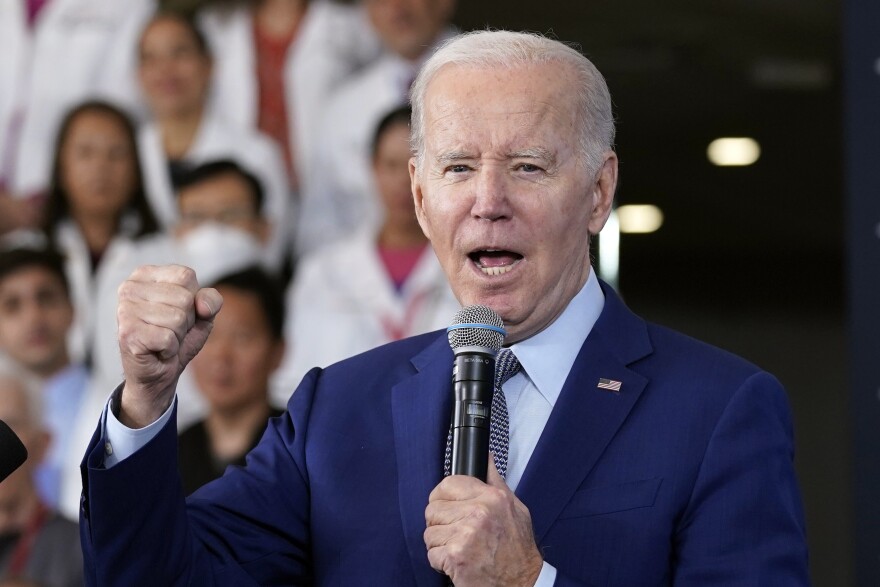 President Joe Biden speaks about health care and prescription drug costs at the University of Nevada, Las Vegas, Wednesday, March 15, 2023, in Las Vegas.