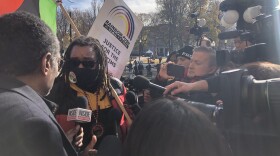 Justin Blake speaks to reporters after the Rittenhouse verdict is announced. Justin Blake is the uncle of Jacob Blake Jr., who was shot and wounded by a Kenosha police officer last year, setting off the protests and unrest where Kyle Rittenhouse killed two people and injured another.