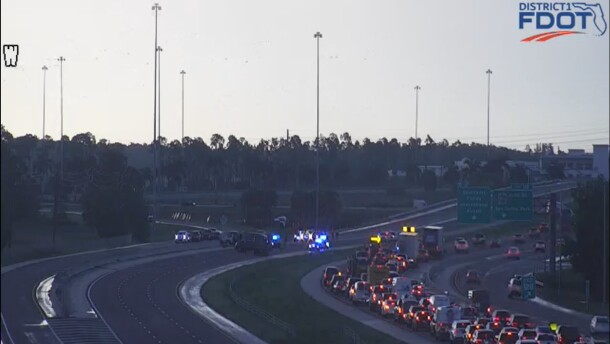 I-75 southbound remained closed as of 8 p.m. Wednesday after an incident involving the Florida Highway Patrol, Lee County Sheriff's Office and a person suspected in a fatal sahooting in St. Petersburg.