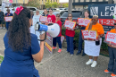 University Medical Center nurse Terry Mogilles speaks to a group of protesting nurses and community members outside of Sen. Bill Cassidy’s office in Metairie, Louisiana, on Tuesday, July 1, 2025. The group demonstrated in hopes of persuading Sen. Cassidy to vote against proposed cuts to Medicaid in the “One Big Beautiful Bill Act.” Cassidy voted in favor of the bill.