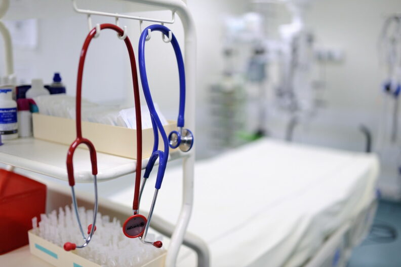 Stethoscopes are pictured in an intensive care unit.