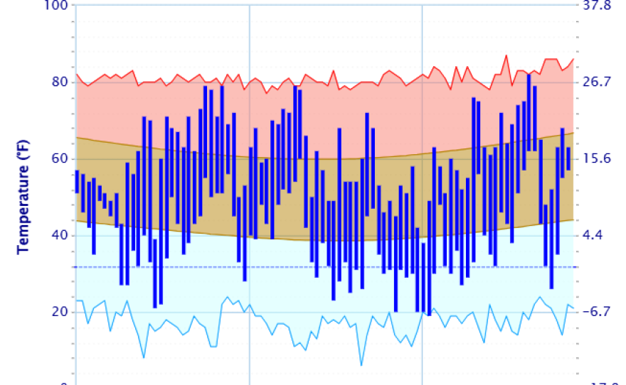 Charleston-area winter temperature graph.