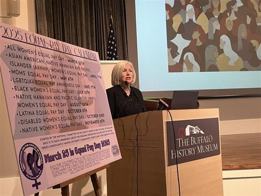Cathy Creighton is director of Cornell ILR Buffalo's Co-Lab. She, along with colleagues, presented their findings on the local gender pay gap at the Buffalo History Museum March 25, 2025, known as "Equal Pay Day."