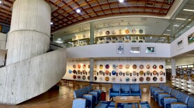 Installation view of “Circular Reflections” at the Westchester Regional Library. The exhibition, featuring work by more than 80 Cuban artists, will be on view through June.