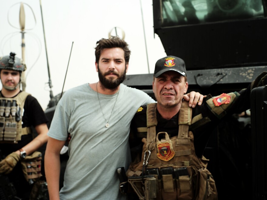 Journalist Ayman Oghanna and Gen.Fadhil Barwari (right), commander of the First Brigade of The Iraqi Special Operations Forces (ISOF) or The Golden Division.