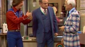 Sparky Anderson (right) with WKRP program director Andy Travis (Gary Sandy) and general manager Arthur Carlson (Gordon Jump) in December 1979.