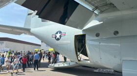 Students tour an Air Force "hurricane hunter" plane at Norfolk International Airport on May 8, 2024.